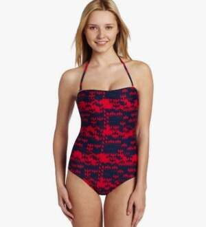 Volcom Swim One-Piece Strappy Back Swimsuit Red Navy Size M